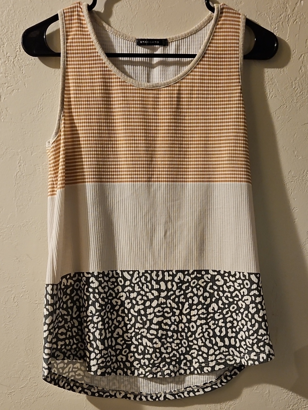 Staccato Women's Gingham & Leopard Block Tank - Tan, Cream & Black
